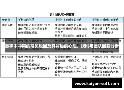 赛事中冲突的常见原因及其背后的心理、规则与团队因素分析